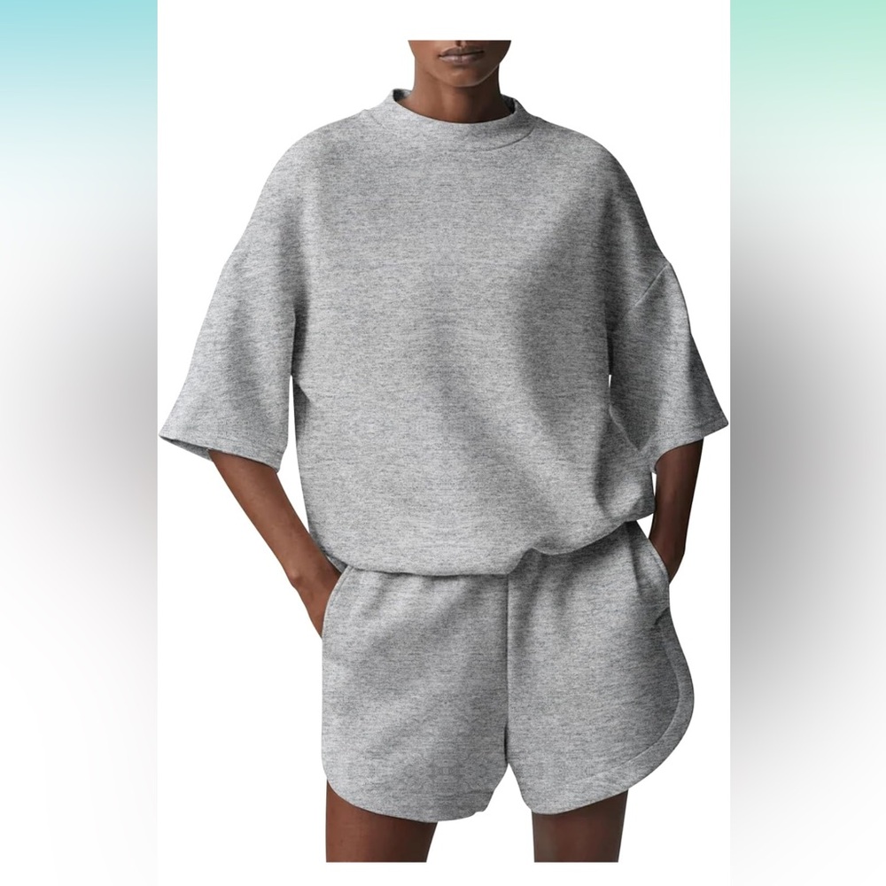 Gray Oversized Sweatshirt and Shorts Set